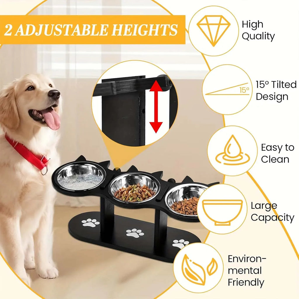 Elevated Cat Bowl with 3 Stainless Steel Dishes