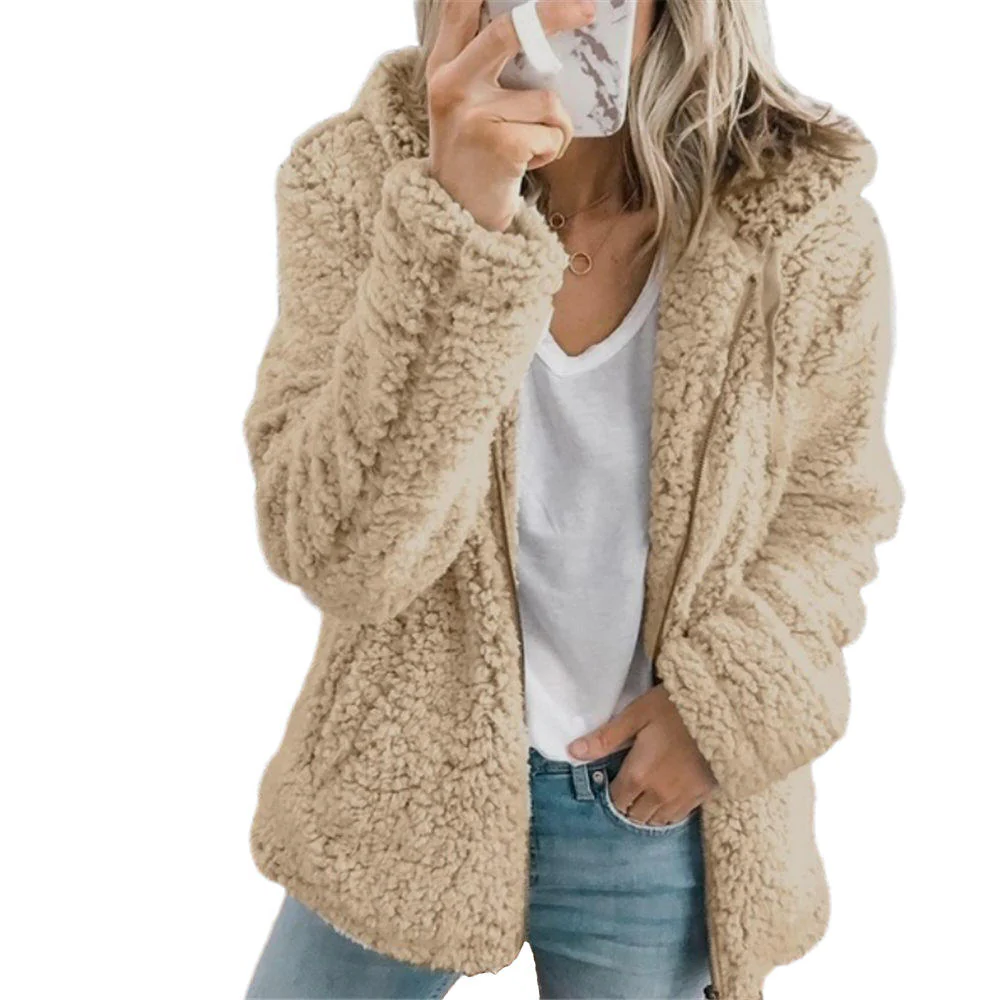 Elegant Bear Teddy Fur Coat: Soft Fleece Coat with Pockets and Zipper